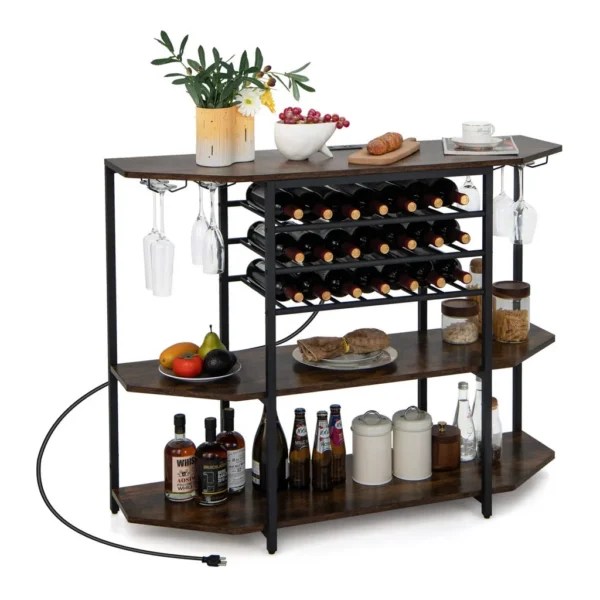 345b1ba8-6a5c-4975-aa0c-bd0ed7e89740.jpg Gymax - 3 Tier Wine Bar Cabinet with Storage Shelves Glass Holders Bottle Racks - Brown