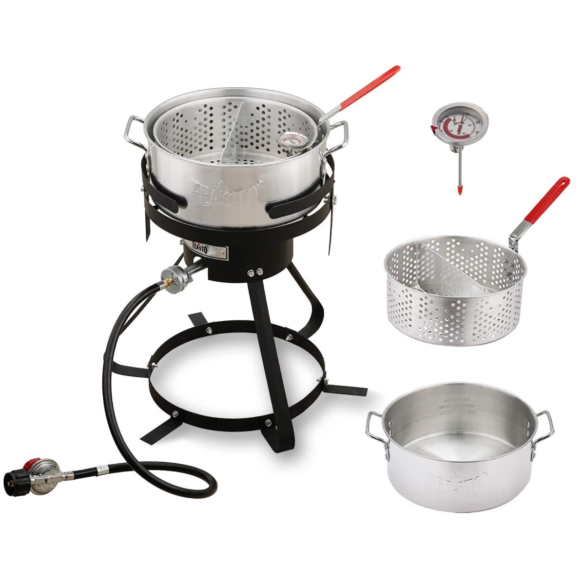 34a513f7-352e-4395-8879-b847ce6b5cb9.jpg FEASTO - 10 Qt Aluminum Outdoor Propane Gas Fish Fryer Pot Kit - Silver