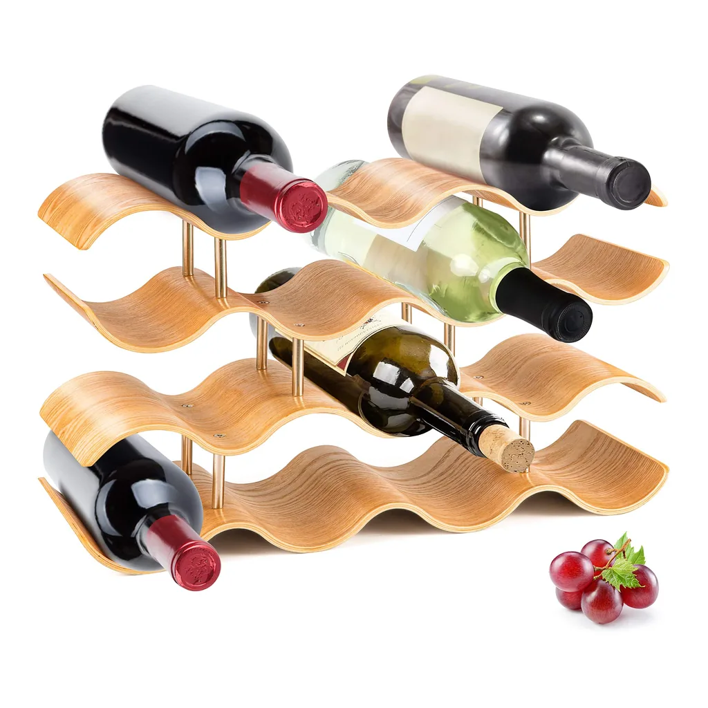 34f69b85-8a90-4459-b7bc-2951c7e55603.jpg NutriChef - Bamboo Wine Rack, 4-Tier Countertop Shelf, Holds 14 Bottles, Stackable, Modern Design (SLWMDSF55)