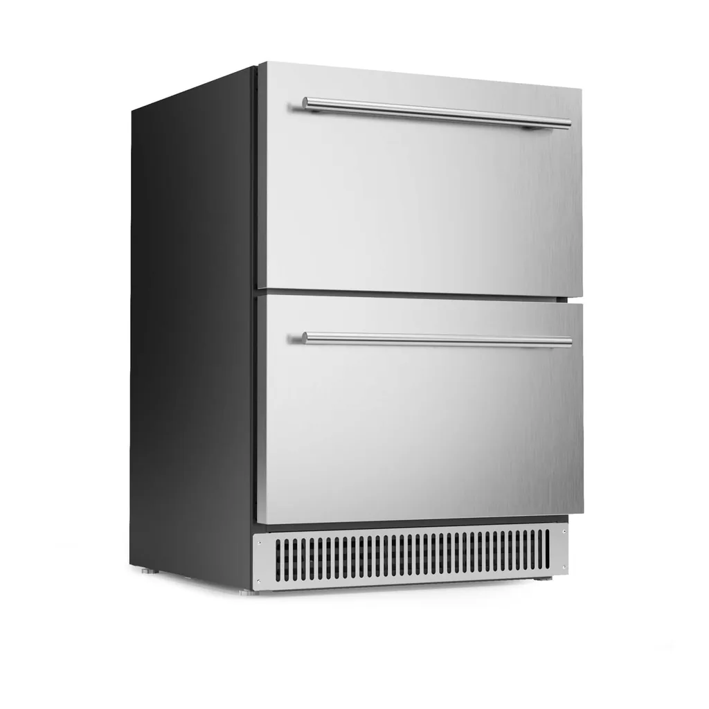 3525dd7f-6ae2-4b58-bff3-285b3a77d198.jpg Coolski - 24 Inch Under Counter Beverage Refrigerator Drawers, Built-in/Freestanding Stainless Steel Outdoor Refrigerator - Silver