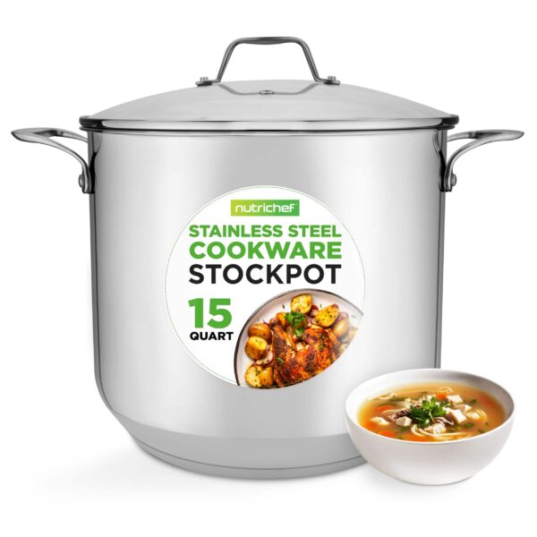 36c0332e-31d2-49b8-829b-0b66d135661a.jpg NutriChef - 15-Quart Stainless Steel Stock Pot, Induction-Compatible with Lid, Ideal for Soups - NCSP16 - Silver