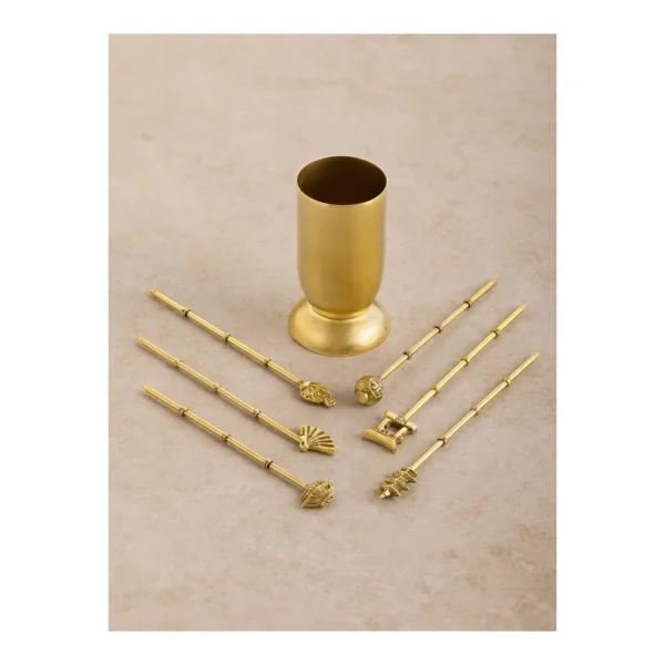 36caa522-a7ed-4177-b105-f3afa7de83a7.jpg GAURI KOHLI - Magnolia Cocktail Picks - Antique matte gold