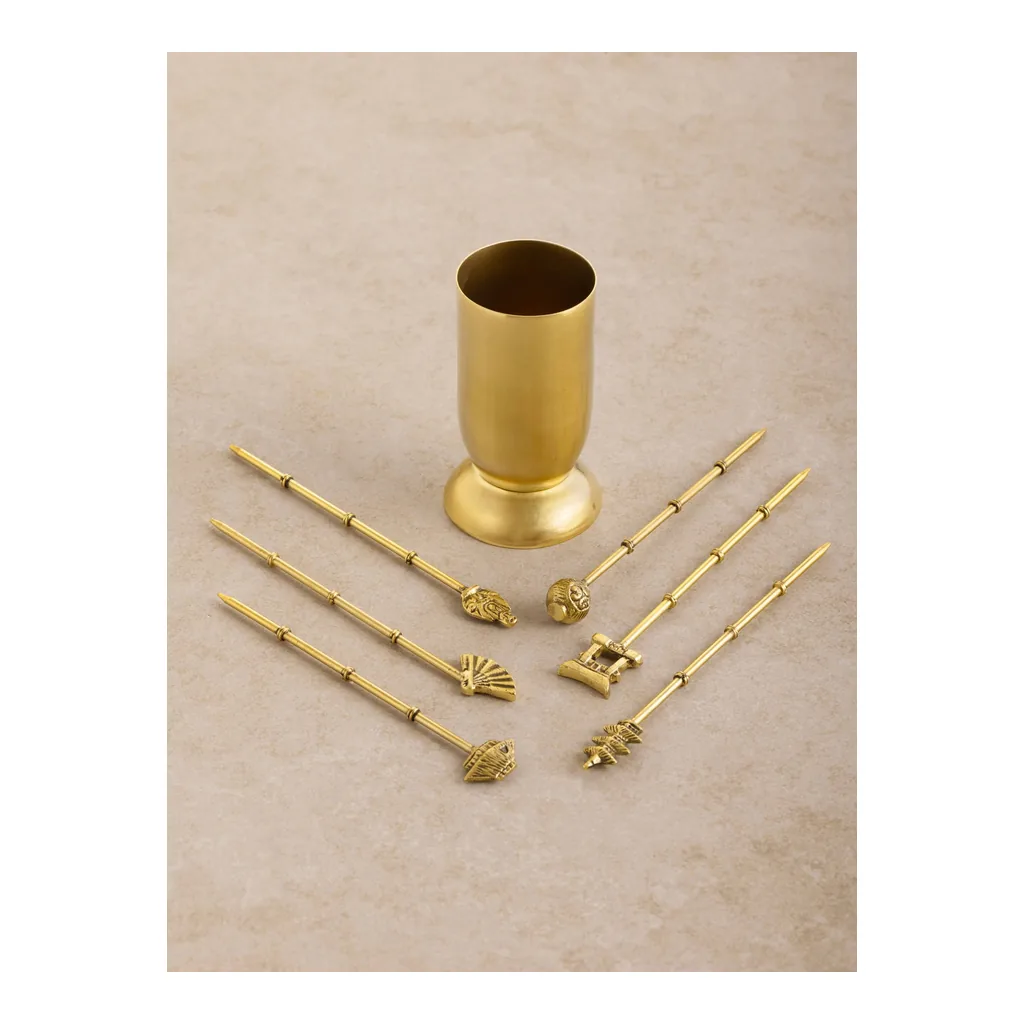 36caa522-a7ed-4177-b105-f3afa7de83a7.jpg GAURI KOHLI - Magnolia Cocktail Picks - Antique matte gold