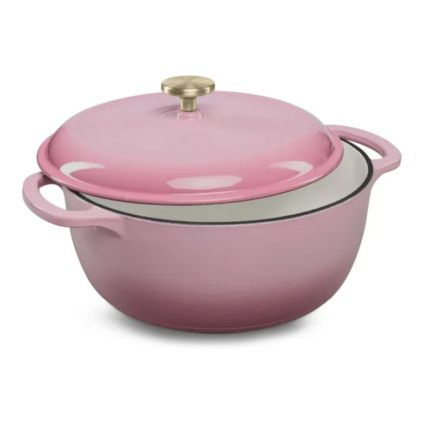370f974a-2e8f-41be-87ef-beb656fad5a3.jpg Best Choice Products - 6 Quart Cast-Iron Dutch Oven, Heavy-Duty Kitchenware w/ Enamel, Side Handles - Pink Champagne