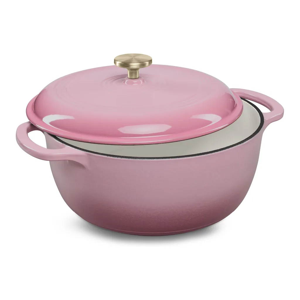 370f974a-2e8f-41be-87ef-beb656fad5a3.jpg Best Choice Products - 6 Quart Cast-Iron Dutch Oven, Heavy-Duty Kitchenware w/ Enamel, Side Handles - Pink Champagne