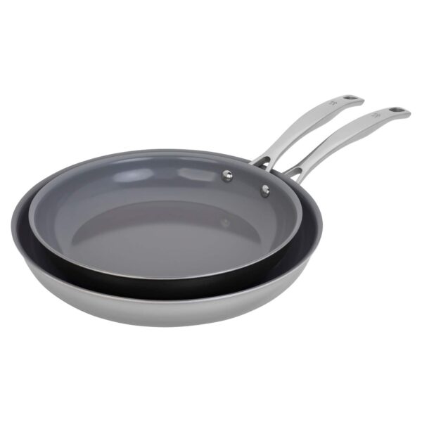 371a7085-5046-46a3-ad44-8b372650f262.jpg Henckels - Clad H3 2-pc Ceramic Nonstick 10-in and 12-in Fry Pan Set - Stainless Steel