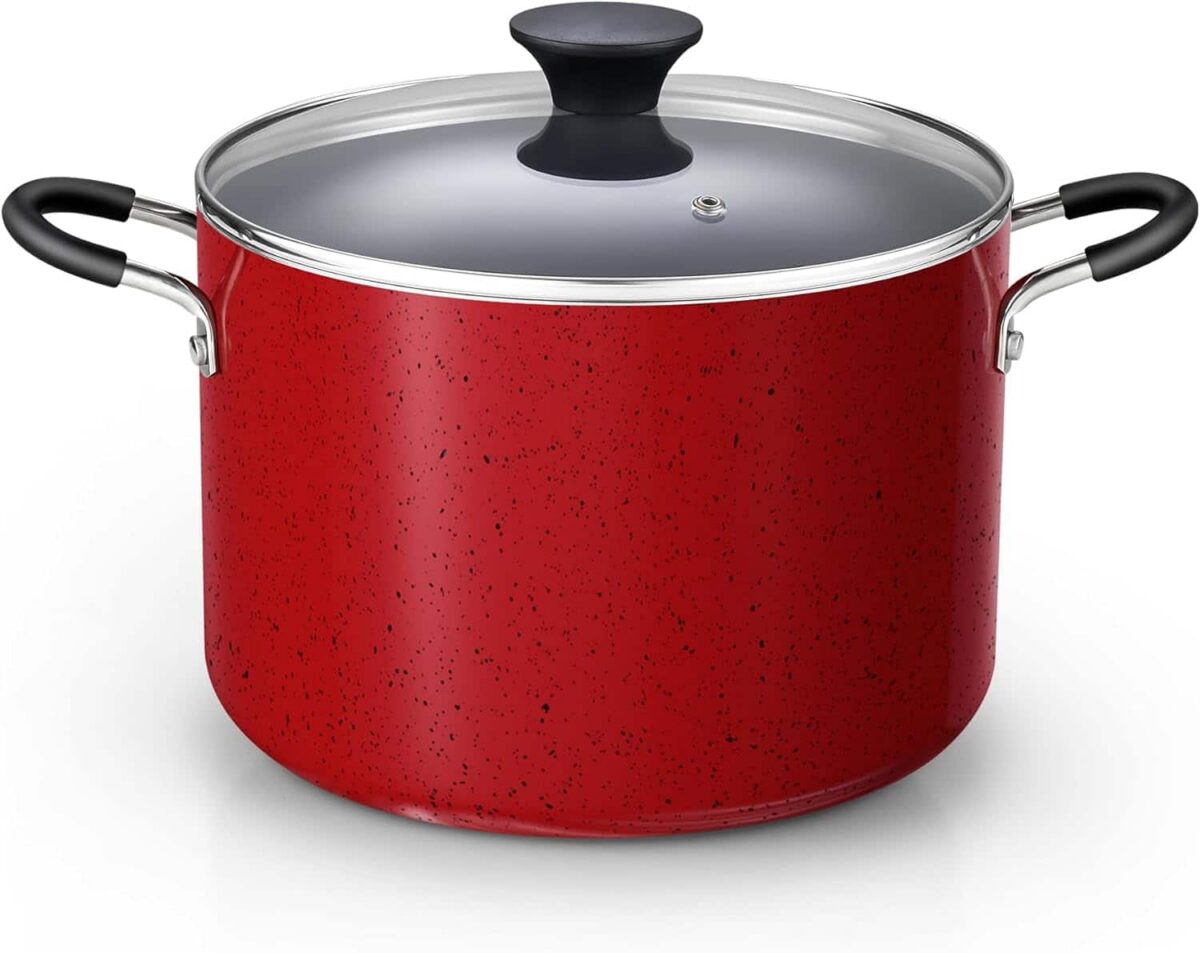 37301e74-5fec-4ce7-8e07-18bbcd3d722b.jpg Cook N Home - Professional 8 Qt Nonstick Stock Pot with Lid, Riveted Handles, Induction ,Oven & Dishwasher Safe, red - marble red