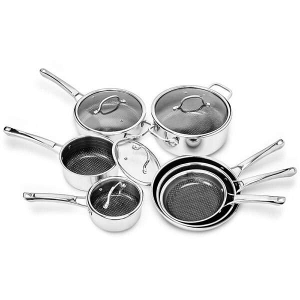 373afa07-ef79-4093-9515-7628e29bb3fc.jpg Winado - 11-Piece Stainless Steel Non-Stick Cookware Set with Frying Pan, Saute Pan, Saucepan, Stockpot, Glass Lids for Kitchen - Silver