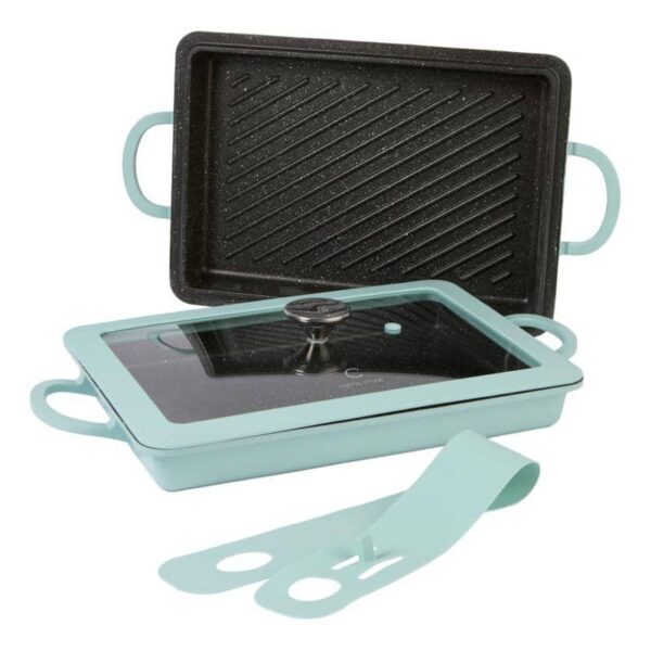 37d6e95c-425d-499f-8393-d5fbb00f2fce.jpg Curtis Stone - Refurbished Excellent - 13-in-1 Dura-Pan+ Sauté Pan with Grill Pan and Lid - Teal