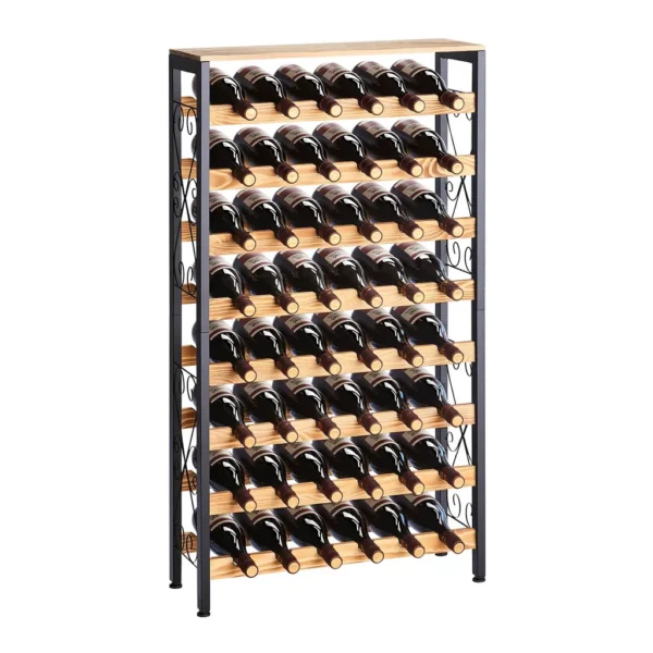 38087e98-1b83-4e35-9e31-5537e260ab17.jpg VEVOR - 48 Bottle Wine Rack,8-Tier Iron Wine Bottle Holder With Wood Table Top,Freestanding Floor Display Wine Storage Shelves - Black
