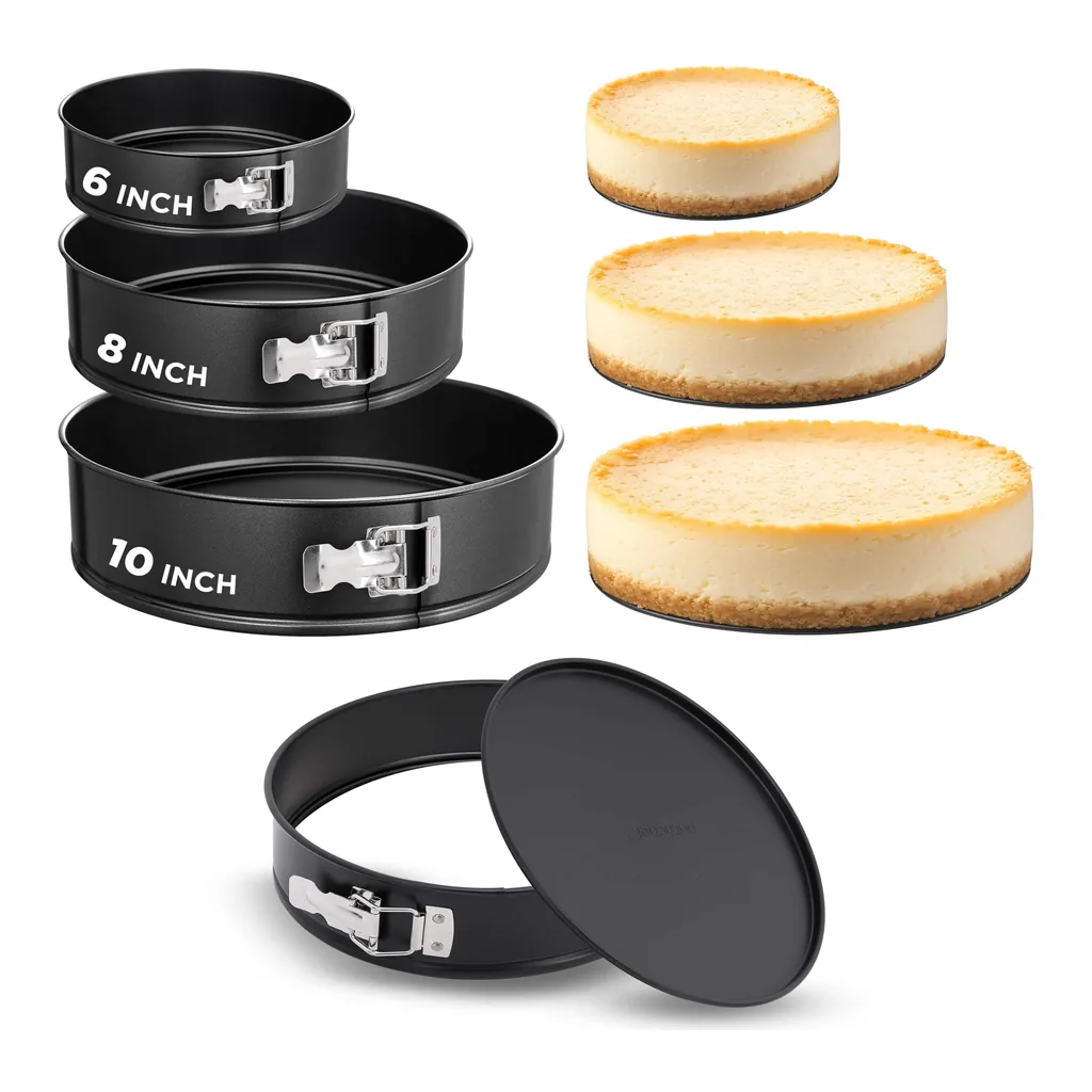 3852fc12-d03e-49d4-984a-19e4f56e4832.jpg NutriChef - 3-Piece Nonstick Springform Pan Set, 6", 8", 10" Pans, Includes 300 Parchment Paper Sheets (NCSF3BK)