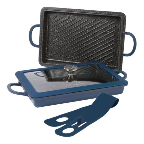 3923289b-6549-4519-a46d-ed6ed9a7bb52.jpg Curtis Stone - Refurbished Excellent - 13-in-1 Dura-Pan+ Sauté Pan with Grill Pan and Lid - Blue