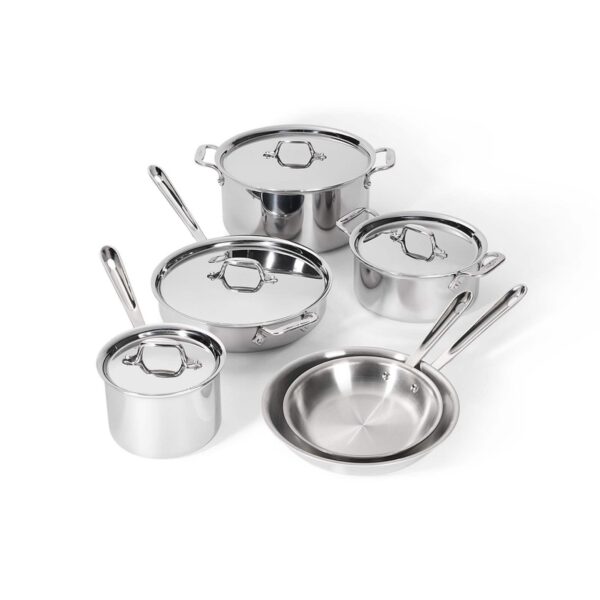 3a23cd75-b2a7-4181-830b-f433607b404a.jpg All Clad - All-Clad 10pc Stainless Steel Cookware Set, 3-Ply Bonded - Silver