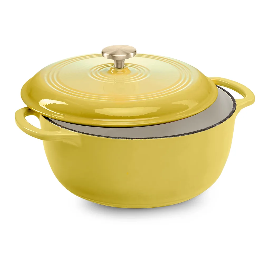 3a7fac51-1fc4-42ab-a253-3ea02e536d4a.jpg Best Choice Products - 6 Quart Cast-Iron Dutch Oven, Heavy-Duty Kitchenware w/ Enamel, Side Handles - Lemon Meringue