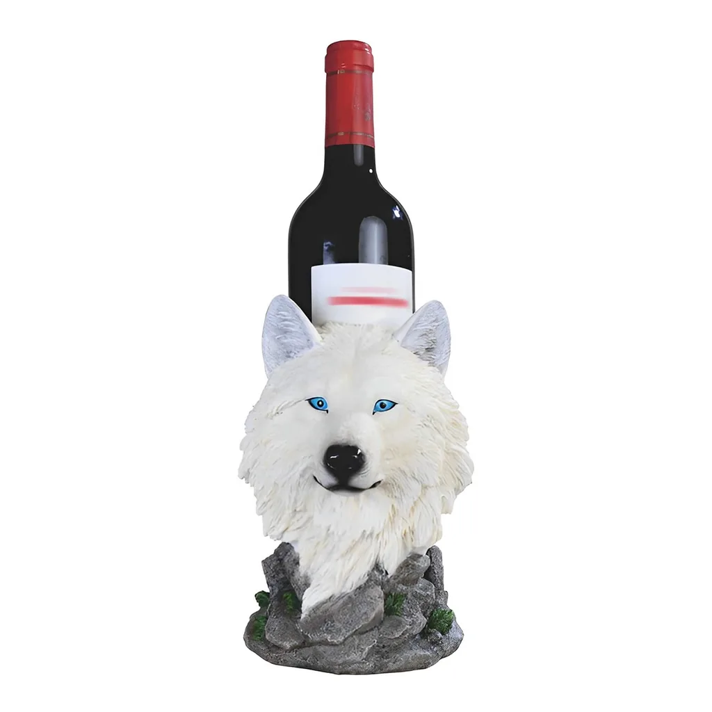 3a871a72-a127-4171-8573-e2803bbd7cab.jpg FC Design - 7.75"H Snow Wolf Wine Rack Bottle Holder Dining Room Figurine - Multicolor
