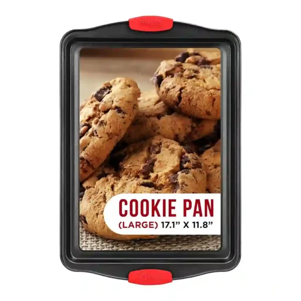 3d0af7dd-3010-46c2-815c-61ba872f58a8.jpg Bakken- Swiss - Large Nonstick Cookie Sheet Pan – Carbon Steel Tray with Red Silicone Handles, Gray Coating Inside & Out - Black