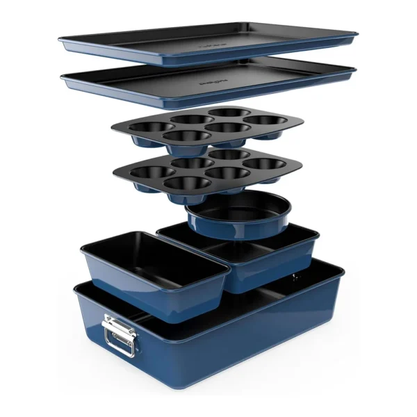3d493401-fcfc-4479-af7d-034521237386.jpg NutriChef - 8-Piece Nonstick Stackable Bakeware Set