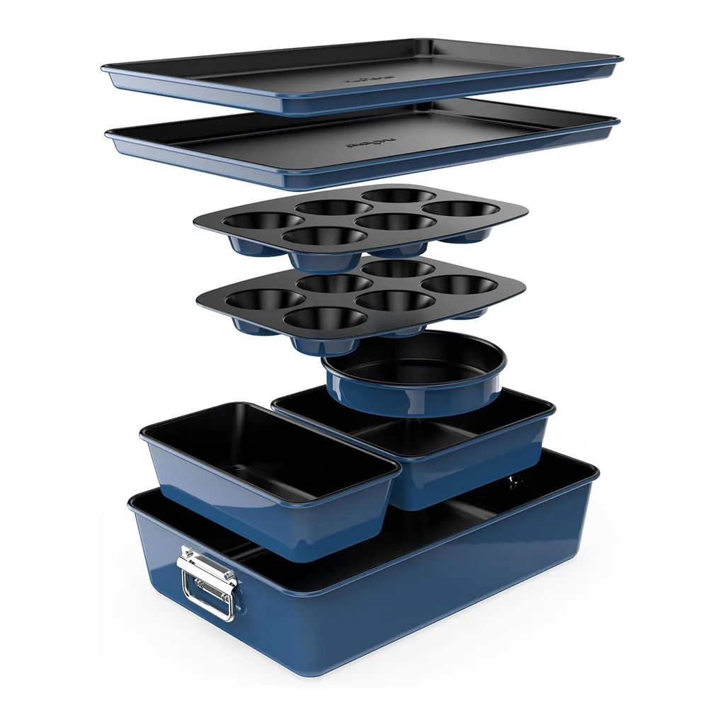 3d493401-fcfc-4479-af7d-034521237386.jpg NutriChef - 8-Piece Nonstick Stackable Bakeware Set