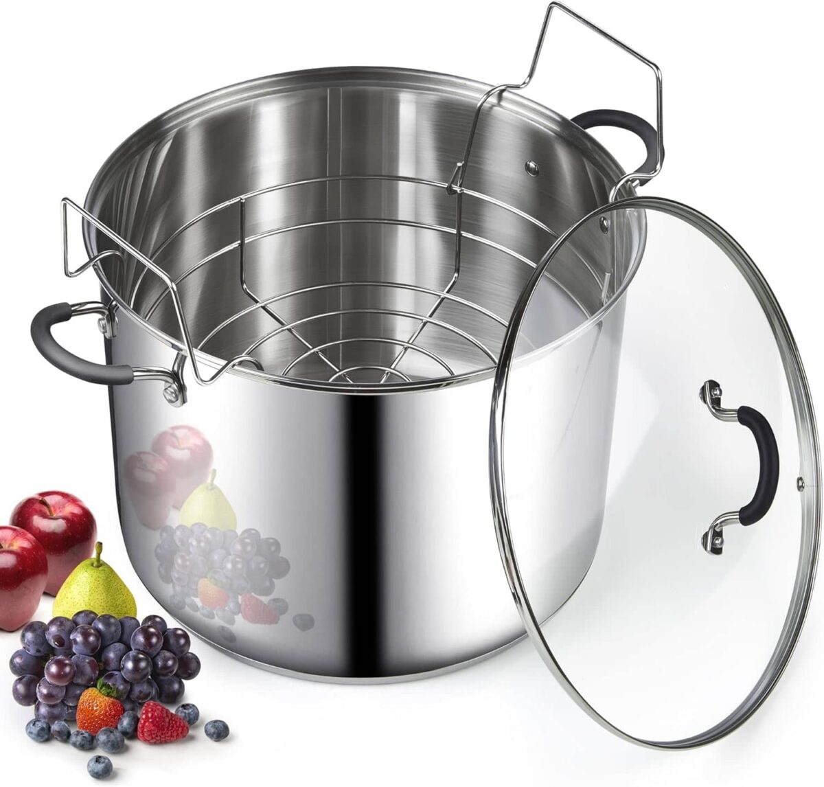 3d8c4018-90ee-435a-a293-e36874208f67.jpg Cook N Home - Professional 24 Qt S/S StockPot w/ Lid, Water Bath Canner w/Jar Rack for Canning,Jar,Stay-Cool Handle, induction safe - Stainless Steel