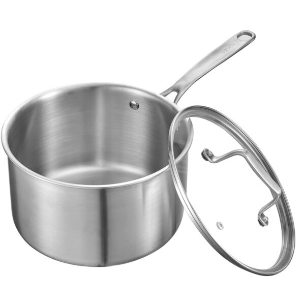 3e820a03-0881-48e5-914d-95dd05dbe87e.jpg VEVOR - 4 QT Saucepan, Stainless Steel Saucepan with Glass Lid, Multipurpose Nonstick Stainless Steel Small Cooking Sauce Pot - Silver