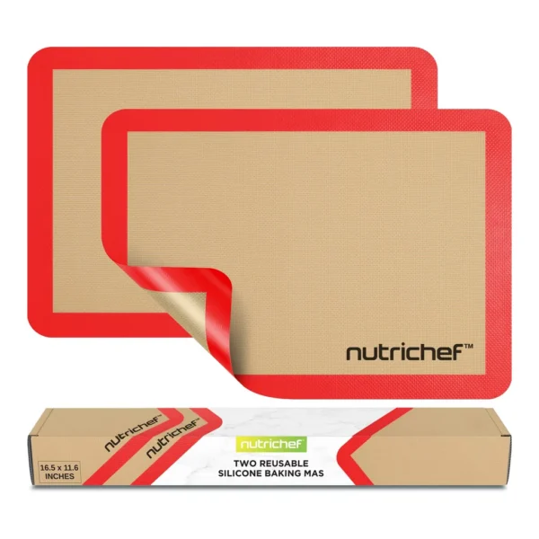 3ee2ce87-d140-4b4a-986a-b9bd53eaebab.jpg NutriChef - Silicone Baking Mats – 2 Non-Stick Food-Grade for Half Pans, Oven-Safe Up to 480°F, Red (NUBAFUPARE26)