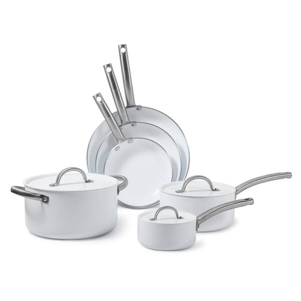 3f46ac14-7ddf-46fc-a24d-43dc919e3e80.jpg Black+Decker - 9-Piece Ceramic Aluminum Cookware Set with Ceramic Non-Stick Coating - White
