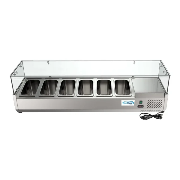 3f4e112f-4617-428a-8a90-1f6e6a723616.jpg Koolmore - 59 in. Six Pan Refrigerated Countertop Condiment Prep Station - SCDC-6P-SG - Stainless Steel