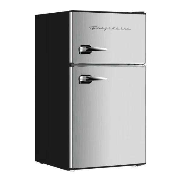 40852cbb-1a7b-4c18-8227-00c5c2a28f3d.jpg Frigidaire - 3.2-cu Ft. 2-door Retro Compact Refrigerator With Freezer, Efr391-b, Design With Chrome Trim - Platinum