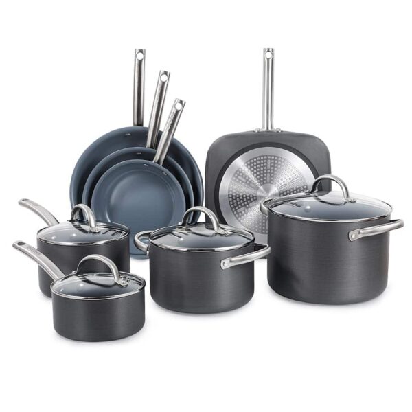 412b0088-2849-49d5-98e5-e70ddb042d78.jpg Black+Decker - 12-Piece Ceramic Hard Anodized Aluminum Cookware Set with Ceramic Non-Stick Coating - Gray
