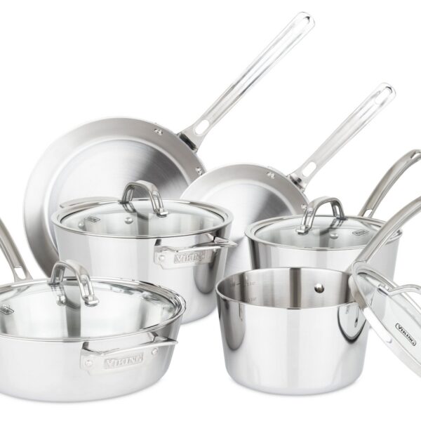 4149c13f-a63d-49b8-9c8c-14ccdc8c7fc7.jpg Viking - Contemporary 3 Ply 10 Piece Cookware Set- Mirror - Stainless Steel