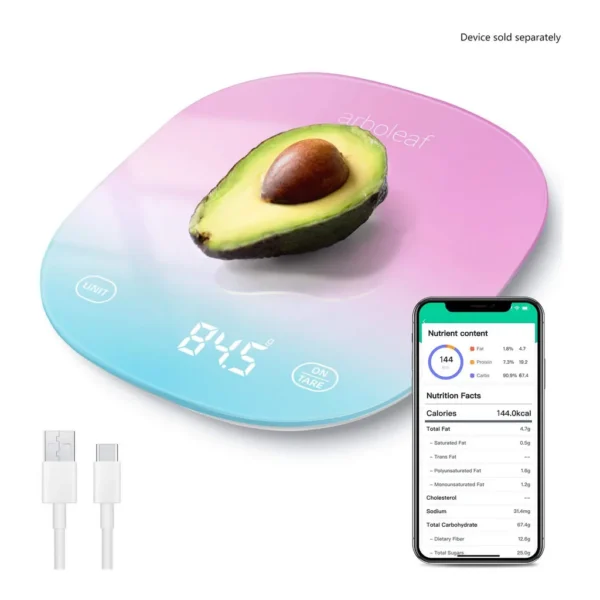 42f87517-79ad-4e78-bd10-702c98b876f6.jpg Arboleaf - Smart Food Kitchen Scale with Nutritional Calculator, USB Rechargeable, Grams and Ounces - Colour