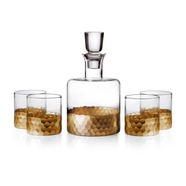 438afd65-8461-4d47-be15-3541267bd8c5.jpg Jay Import - Set of 5 Daphne Whiskey Decanter - Gold