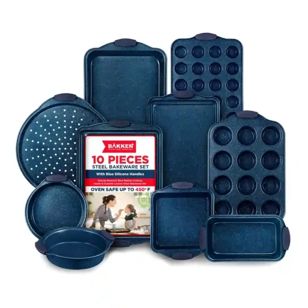 44342e17-9abb-41c3-a801-9d99414a12dc.jpg Bakken- Swiss - BAKKEN Kitchen Baking Pan Set - Nonstick Coating, Carbon Steel Bakeware Sets with Blue Silicone Handles, Baking Kitchen - Blue Marble