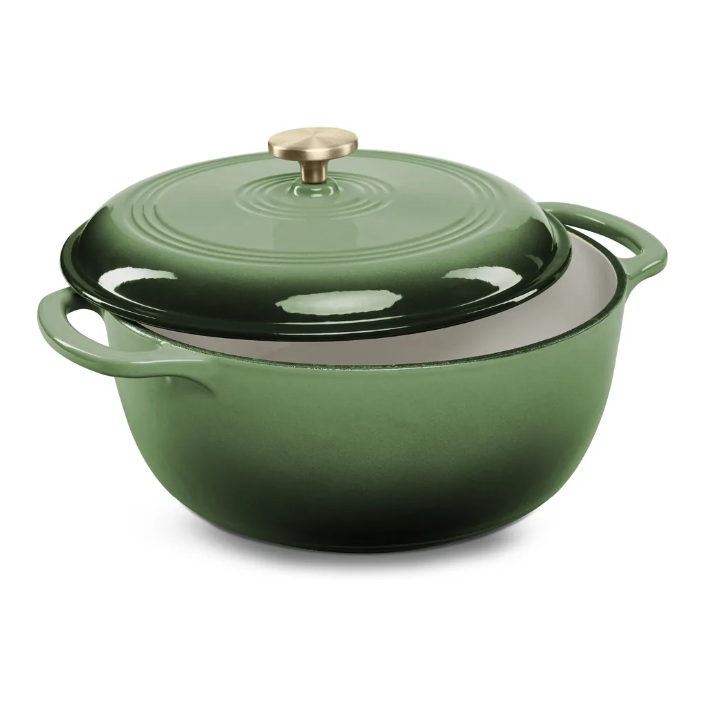 44a285c9-1381-4389-b26b-606c7edb6320.jpg Best Choice Products - 7.5 Quart Enamel Cast-Iron Dutch Oven, Heavy-Duty Cookware w/ Dual Handles, Lid - Deep Olive Green