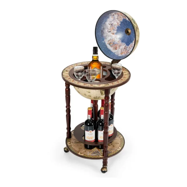 44e1cbd5-4d1b-42e5-b4e2-ae95efd0ff4b.jpg Gymax - 17'' Wood Globe Wine Bar Stand 16th Century Italian Rack Liquor Bottle Shelf Cart - Brown