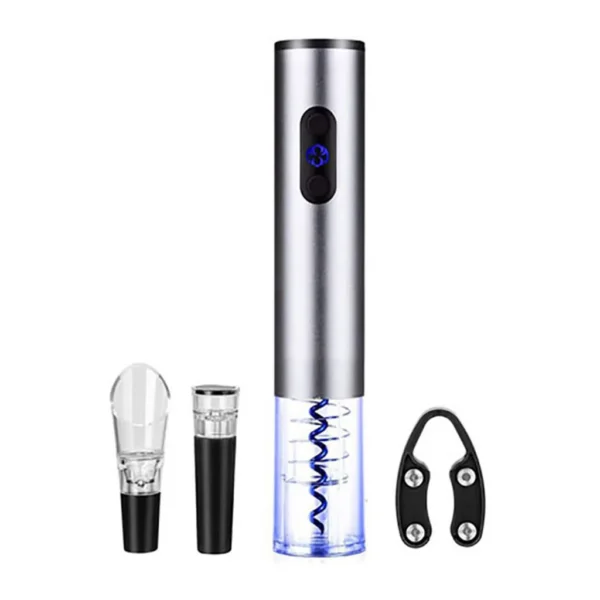 466c678b-0d10-4624-acb2-6289069801c3.jpg Brentwood - Electric Wine Bottle Opener with Foil Cutter, Vacuum Stopper, and Aerator Pourer - Silver