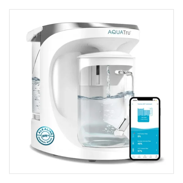 47cb7ac2-de64-496d-a560-374a83baac75.jpg AquaTru - Carafe Smart Alkaline Countertop Water Purifier App-Connected 4-Stage Reverse Osmosis System with Glass Carafe - White
