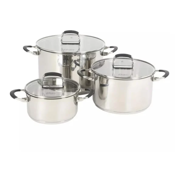485576bd-d6da-4a2e-b073-607d841f966d.jpg Oster - Platinum Silverbolt 6 Piece Stainless Steel Stackable Space-Saving Dutch Oven Set - Silver