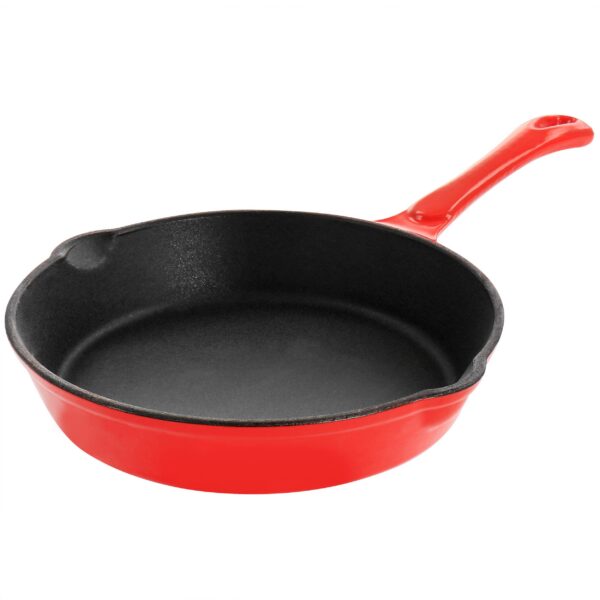 4883ba2d-49b8-44f9-b7cb-4c7dc05ddc53.jpg MegaChef - Enameled Round 8 Inch PreSeasoned Cast Iron Frying Pan - Red