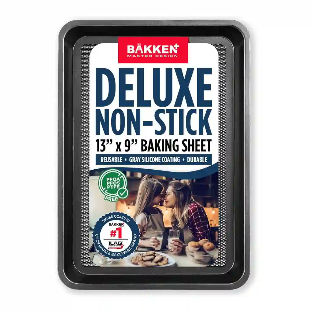 48943548-5fb5-47dc-a006-4a75a33429fa.jpg Bakken- Swiss - BAKKEN Cookie Sheet 13.58", Nonstick Carbon Steel, Diamond Texture, Oven Safe 450°F, PFOA/PTFE Free - Gray