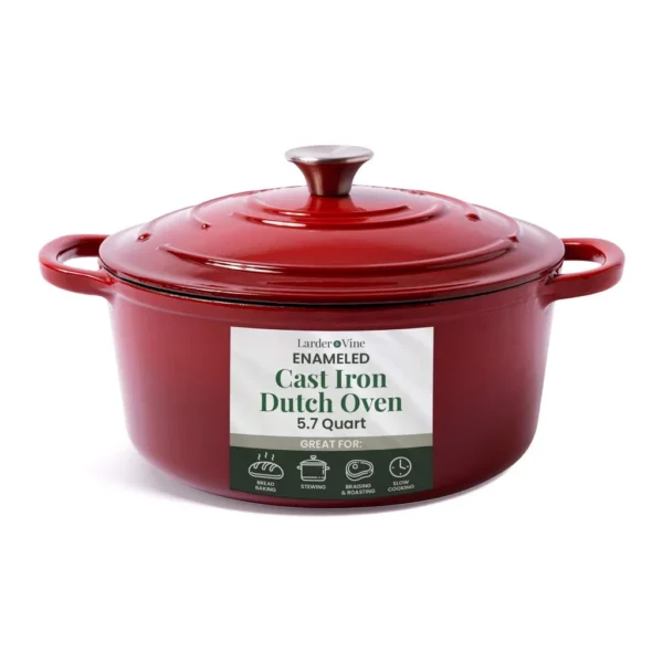 48cc4018-7872-480c-8bf9-4642fb8ca76a.jpg Larder & Vine - 5.7 qt Enameled Cast Iron Dutch Oven with Lid - Cabernet