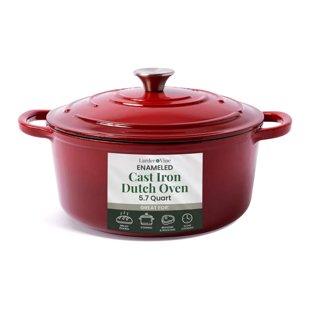 48cc4018-7872-480c-8bf9-4642fb8ca76a.jpg Larder & Vine - 5.7 qt Enameled Cast Iron Dutch Oven with Lid - Cabernet