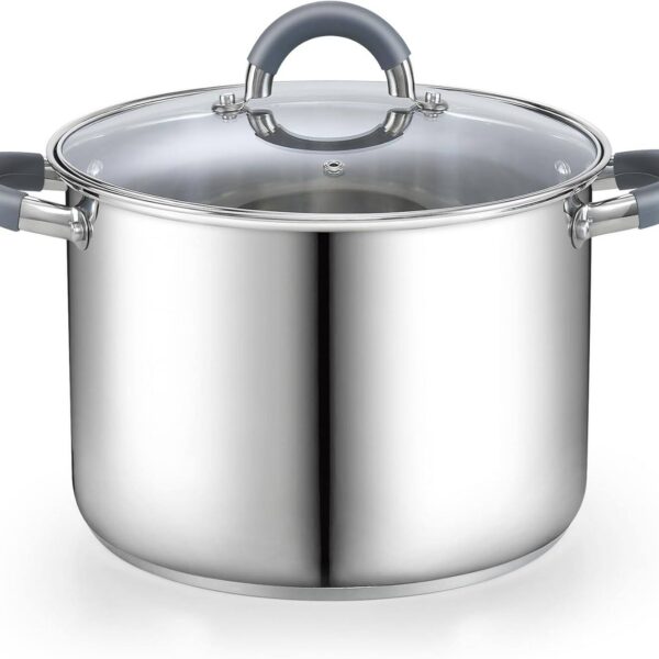 48cc5db0-7a2c-4800-b823-5ad8ba526870.jpg Cook N Home - Basics 12 Qt S/S StockPot for Pasta, Soup with Lid,Silicone Handle,Even Heating, Oven Safe, Canning, Boiling, Simmer - Stainless Steel