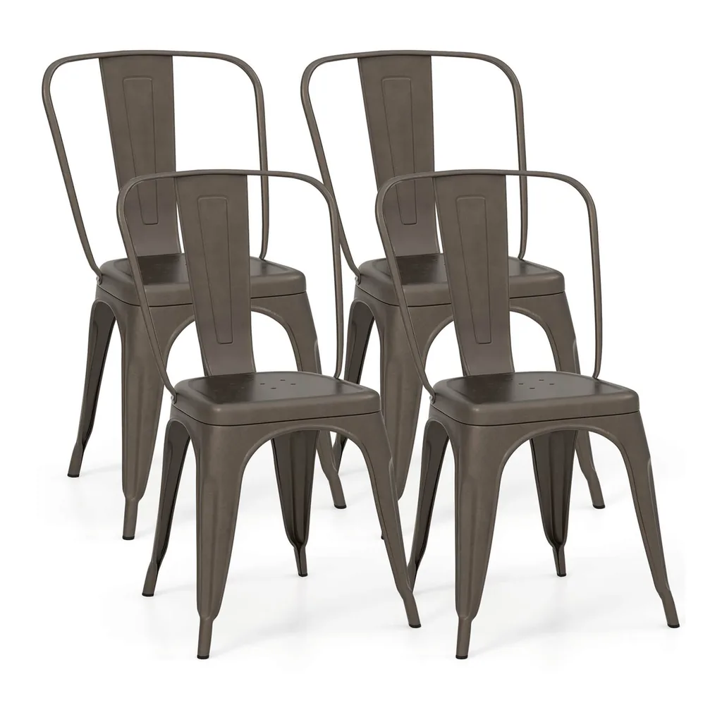 498d5cae-178b-4af1-85b3-2ebda95b68f2.jpg Costway - Set of 4 Dining Side Chair Stackable Bistro Cafe Metal Stool - Gunmetal