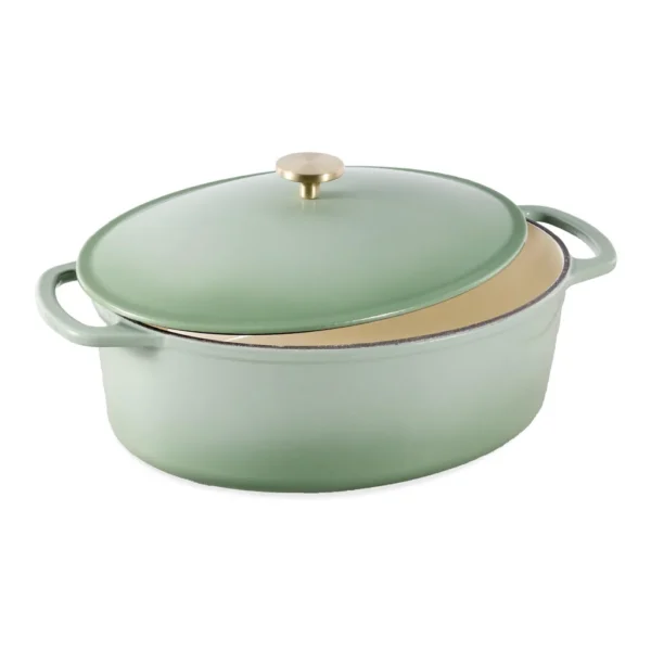 4bfbc885-9a8b-4a6d-908b-e00607ee3b00.jpg Best Choice Products - Oval 7.5 Quart Cast-Iron Dutch Oven, Heavy-Duty w/ Enamel, Side Handles - Sage Green