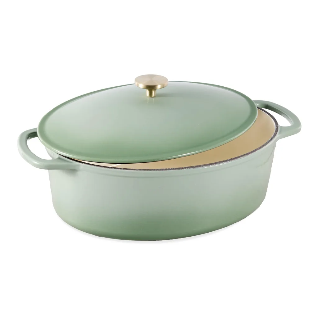 4bfbc885-9a8b-4a6d-908b-e00607ee3b00.jpg Best Choice Products - Oval 7.5 Quart Cast-Iron Dutch Oven, Heavy-Duty w/ Enamel, Side Handles - Sage Green