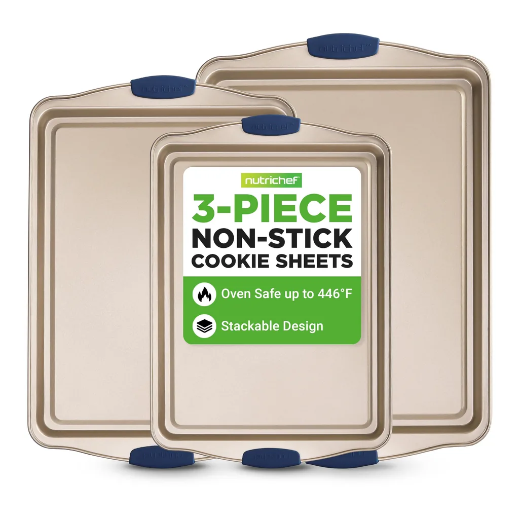 4c9784be-2b78-4b0d-bb1e-d17f459a2195.jpg NutriChef - 3-Piece Non-Toxic Cookie Sheets – Carbon Steel Oven Tray Set with Silicone Handles for Easy Use (NCSBSG63)