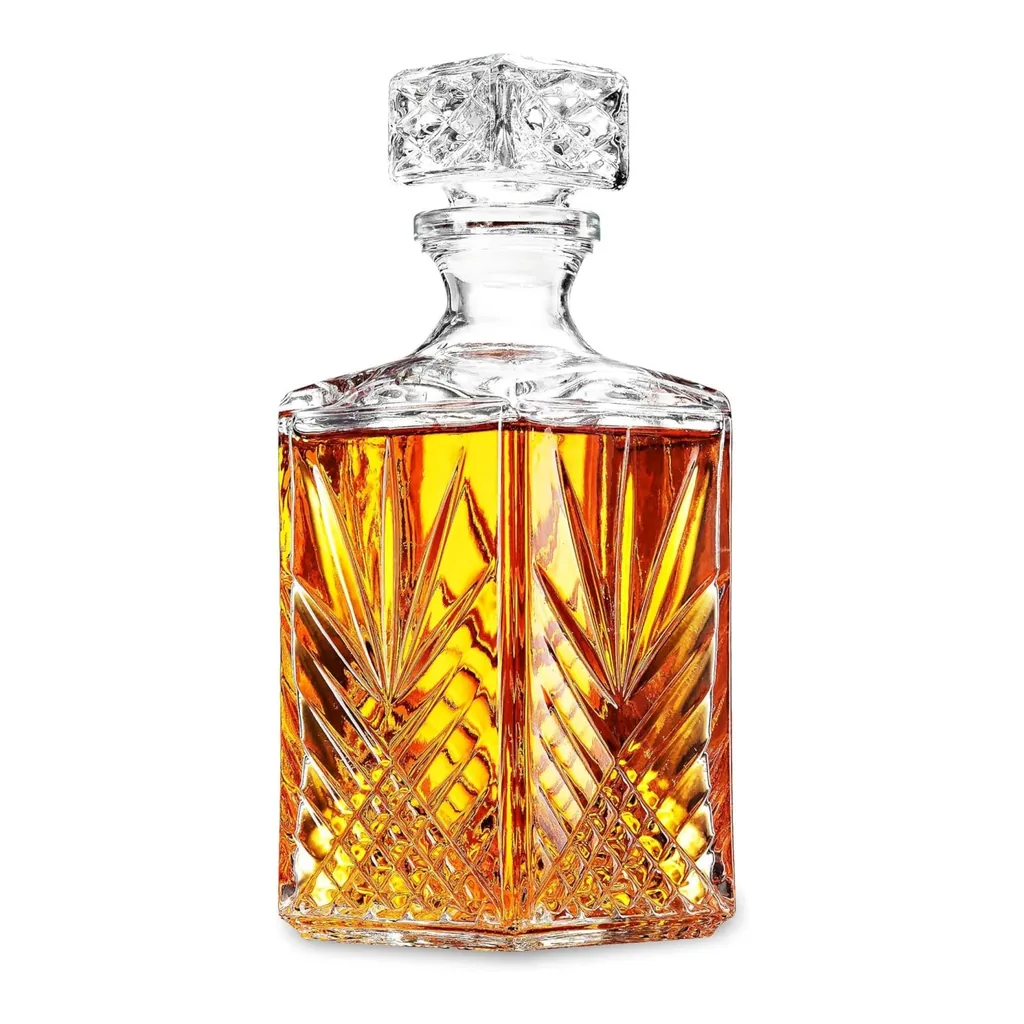4d742e1e-ded2-4476-ab83-03b8e54d2027.jpg Bormioli Rocco - Selecta Decanter - Etched Starburst Glass with Airtight Diamond Stopper, 33.75 Oz - Clear