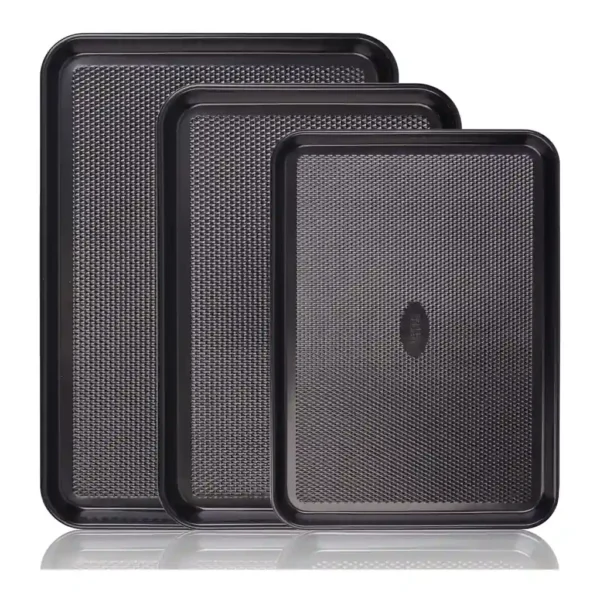 4d7d39a3-1c02-4f14-998a-24a12dbe5adf.jpg Baker's Secret - Baking Sheet Pan Set, 3x Cookie Sheets for Oven, Diamond Texture Premium Air Flow Dark Grey - Black