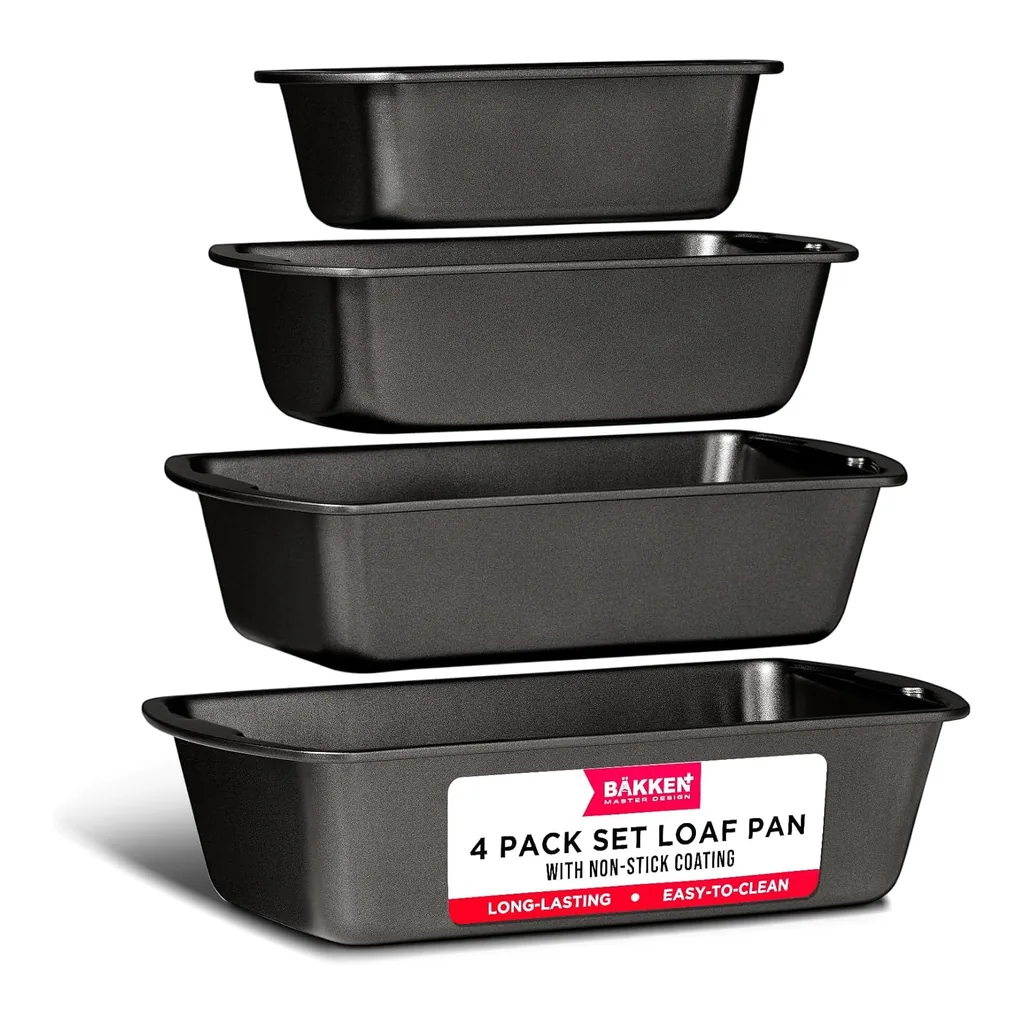 4e8bd2c5-b450-4cde-9e49-594618a43279.jpg Bakken- Swiss - Set of 4 Nonstick Loaf Pans – 7" to 11", PTFE-Free, Oven Safe to 450°F, Stackable, Dishwasher Safe - Gray